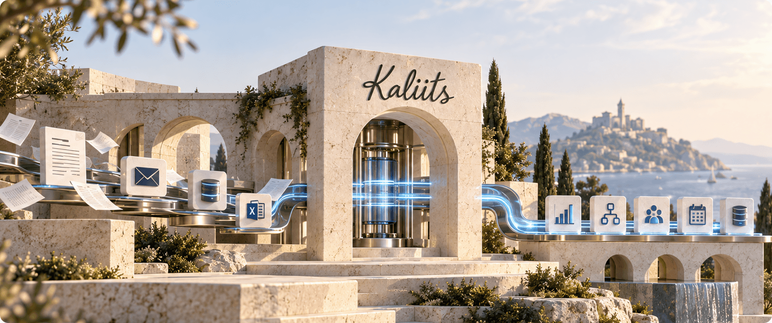 Documents and tools flowing through Kaliits into connected operations